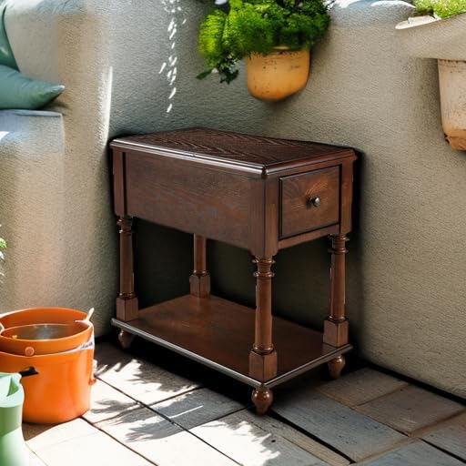 LEEMTORIG Narrow Nightstand with Drawer, No-Tools Assembly Wood End Tables Living Room Side Tables Bedroom, Mid-Century Modern 13"W Slim Narrow Bedside Table, 22"D x 22.3"H, Cherry Brown BBJ-004-DWA