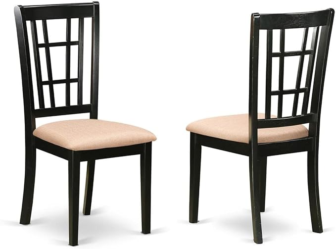East West Furniture DLNI3-BCH-C 3 Piece Kitchen Table Set for Small Spaces Contains a Round Dining Table with Dropleaf and 2 Linen Fabric Dining Room Chairs, 42x42 Inch, Black & Cherry