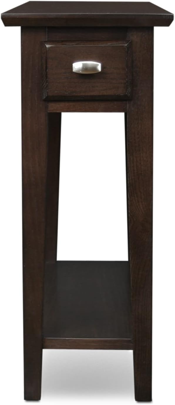 Leick Home 15 in Wide End Table, Solid Wood Construction, One Drawer, One Lower Shelf, Narrow Width, Easy-Assembly, Chocolate Oak, 15 in W x 24 in D x 24 in H, 10071-CH