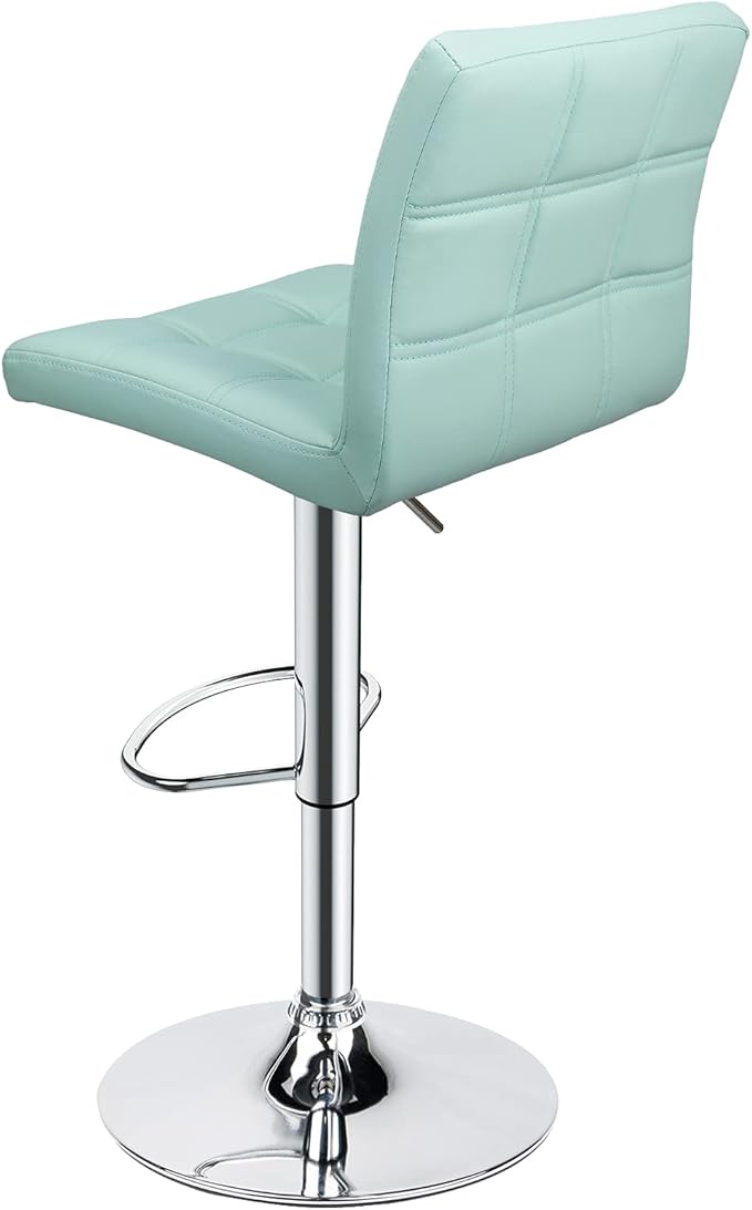 Leopard Modern Square PU Leather Adjustable Bar Stools with Back, Square Back Bar Stools Set of 2,Counter Height Swivel Stool (Mint Green)