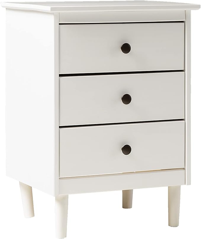 Walker Edison Traditional Wood 3 Drawer Nightstand Side Table Bedroom Storage Drawer and Shelf Bedside End Table, 18 Inch, White