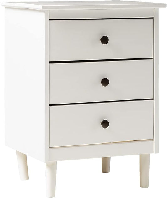 Walker Edison Traditional Wood 3 Drawer Nightstand Side Table Bedroom Storage Drawer and Shelf Bedside End Table, 18 Inch, White