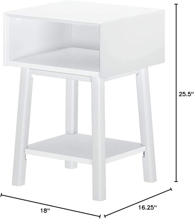 Plank+Beam Wooden Side Table with Cubby Storage Shelf, Mid Century Modern End Tables for Living Room, Small Solid Wood Nightstand, Bedside Tables, Bedroom Furniture, White