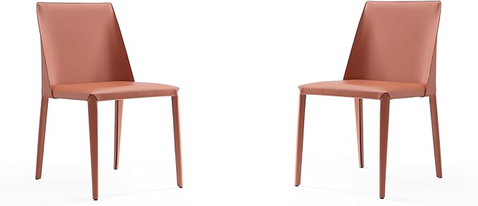 Manhattan Comfort Paris Modern Saddle Leather Dining Chairs, Metal Frame, Comfortable Padded Seat, Fully Assembled Kitchen Accent Furniture, Set of 2, Clay