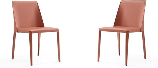 Manhattan Comfort Paris Modern Saddle Leather Dining Chairs, Metal Frame, Comfortable Padded Seat, Fully Assembled Kitchen Accent Furniture, Set of 2, Clay