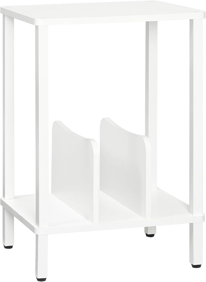 HOOBRO Record Player Stand, 2-Tier End Table, Vinyl Record Turntable Stand with Storage up to 100 Albums, Small Side Table for Living Room, Bedroom, White, WT05RS01
