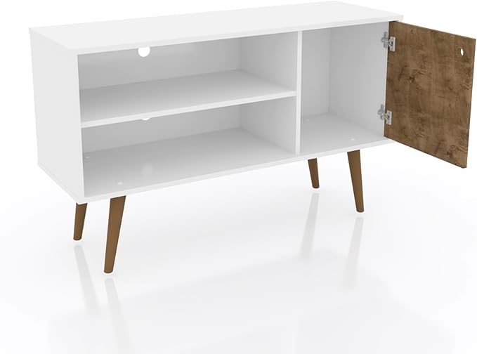 Manhattan Comfort Liberty Mid Century Modern TV Stand for Televisions up to 46 Inches, Bedroom and Living Room Entertainment Center with Storage, Shelves, and Cabinet, 43" Wide, White/3d Print