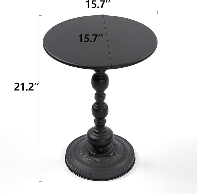 Drink Table for Small Spaces, Martini Table Cocktail Tables Drink Stand, Modern Small Side Pedestal Table, Accent End Metal Round Coffee Table for Living Room, Bedroom, Patio, Bar, Black