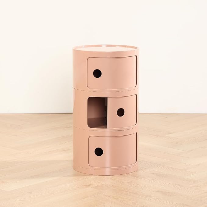 COZYMATIC 3 Tier Round Nightstand with Storage, Modern Style Side Table, Small Cupboard Cabinet with 3 Drawers for Living Room, Bedroom, Bathroom, Narrow Space, Yellow, Pink (Pink)