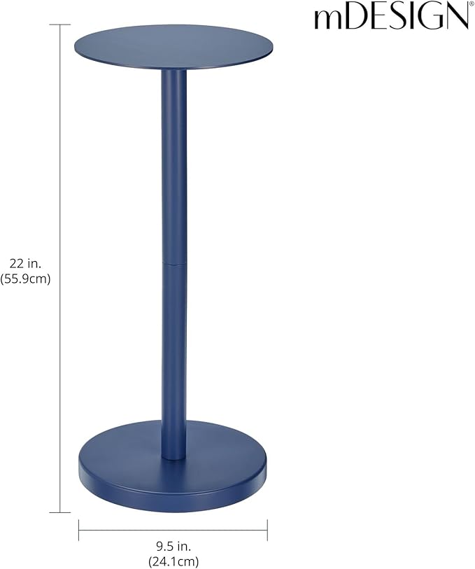 mDesign Glass Top Side/End Drink Table - Tall Modern Round Accent Metal Nightstand Furniture for Living Room, Dorm, Home Office, and Bedroom - 9" Round - Cobalt Blue
