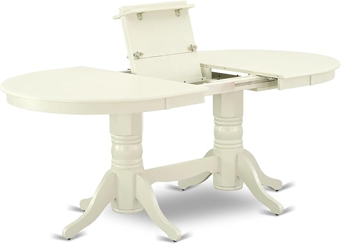 East West Furniture VAAS5-LWH-43 5 Piece Kitchen Table Set contain A Wooden Table and 4 Willow Green Polyester Fabric Mid Century Chairs, Linen White