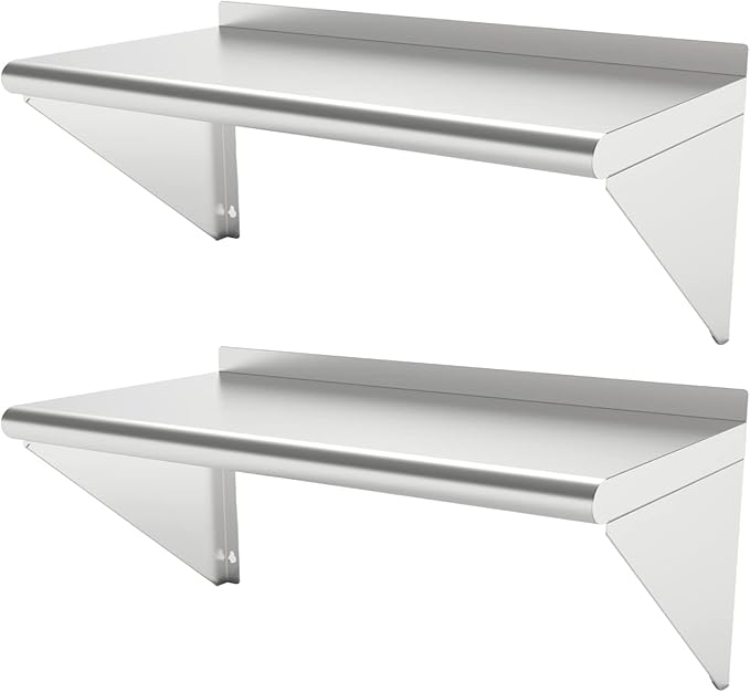 12''x36'' - 2PACKS Wall Mounted Stainless Steel Shelf NSF Commercial Metal Wall Mount Floating Shelving for Kitchen, Restaurant, Food Truck,Garage,Washrooms,Home&Hotel