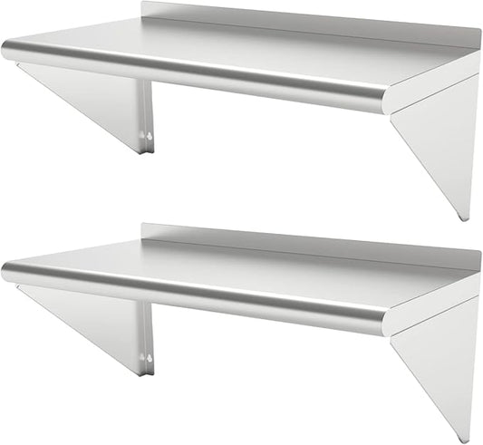 12''x36'' - 2PACKS Wall Mounted Stainless Steel Shelf NSF Commercial Metal Wall Mount Floating Shelving for Kitchen, Restaurant, Food Truck,Garage,Washrooms,Home&Hotel
