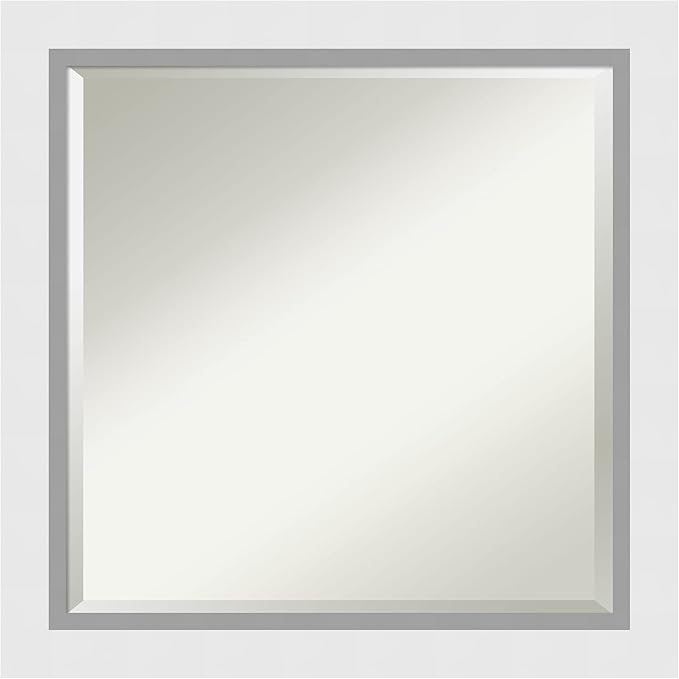 Amanti Art White Bathroom Mirror for Over Sink, 24x24 Blanco White Square Vanity Mirror, Medium Modern Contemporary Wood Frame, Hangs Horizonally and Vertically, Bathroom Wall Decor, Beveled Edge