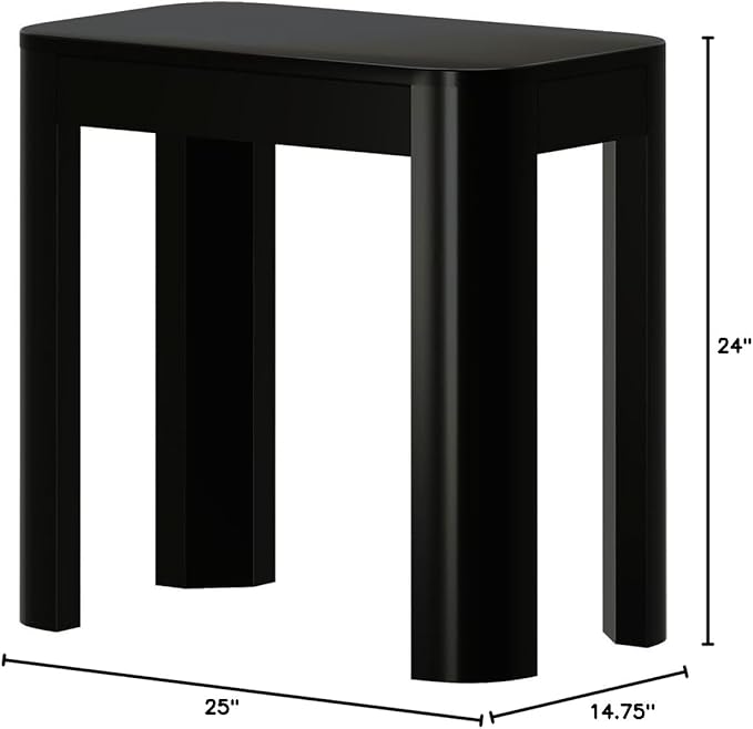 Plank+Beam Modern Rounded Rectangular Side Table, Solid Wood End Table for Living Room, 25in, Black