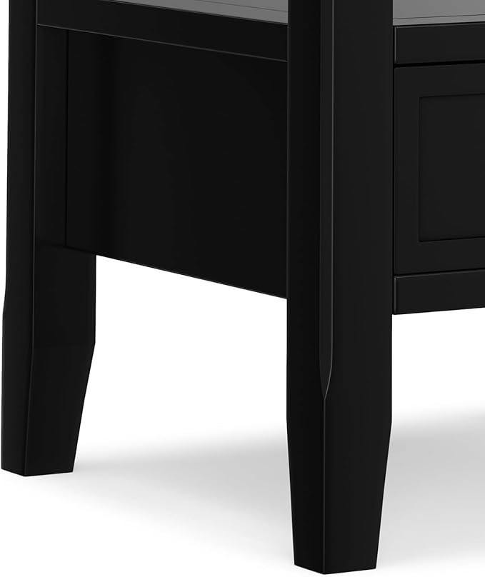 SIMPLIHOME Acadian 19-inch Wide Solid Wood End Table with Drawer and Open Shelf in Black for Living Room, Bedroom, or Entryway