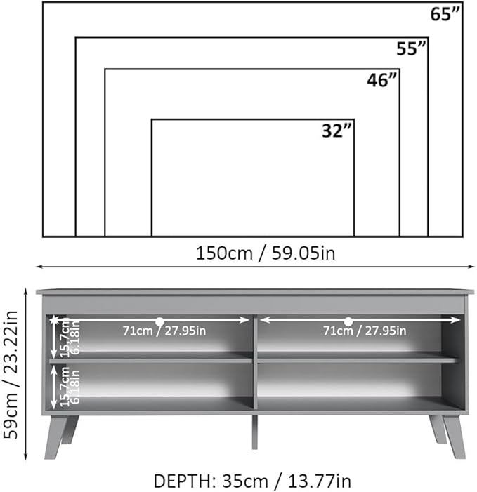 Madesa TV Stand Unit with 4 Shelves and Cable Management for 55, 65 Inch Media 1 Storage Gaming Media Console Living Room and Bedroom Entertainment Center Modern Wooden Television Cabinet - Grey