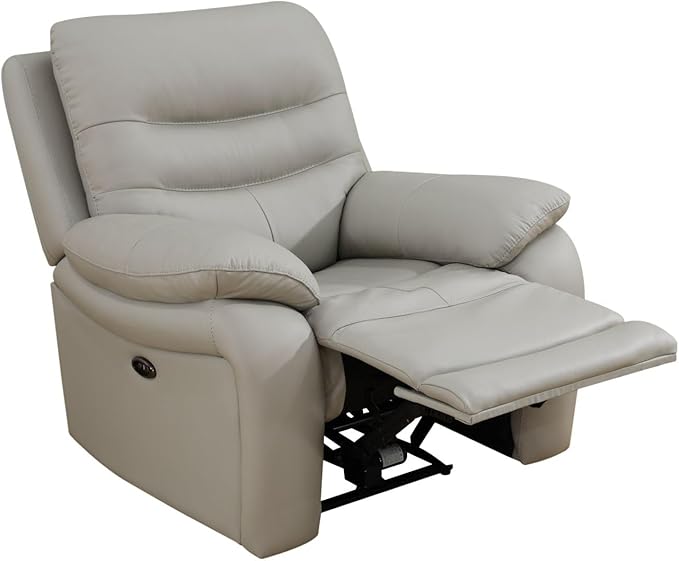 Electric Power Reclining Arm-Chair, Electric Genuine Breathing Leather Recliner Chair, Comfy Wide Lazy Top Grain Leather Chair with USB Port for Living Room (Grey, Single Chair)