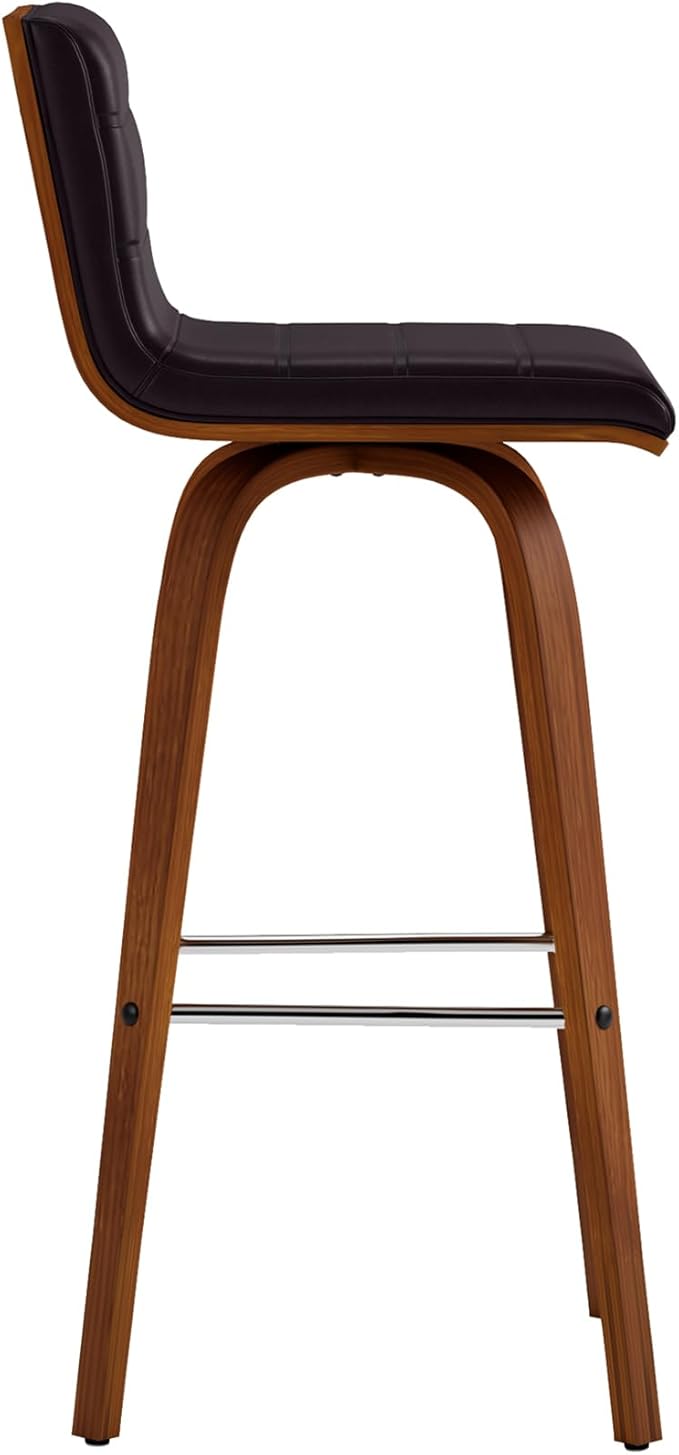 Vienna 30" Swivel Bar Stool in Walnut Wood Finish with Brown Faux Leather - Set of 2