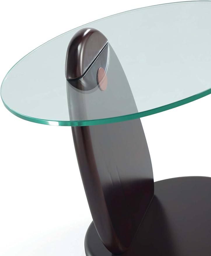 Manhattan Comfort Artesia Round End Table with Sleek Tempered Glass Top, Solid Wood Base, and Contemporary Design, Living Room Accent Furniture for Modern Homes, Side Piece, Dark Walnut