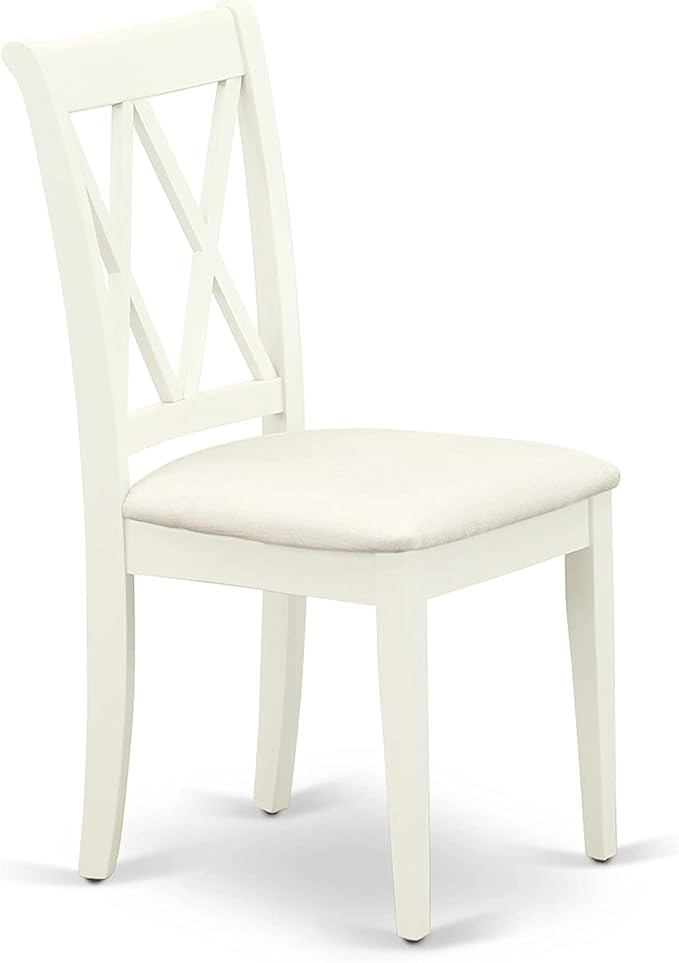 East West Furniture HBCL5-LWH-C 5 Piece Dining Table Set for 4 Includes a Round Kitchen Table with Pedestal and 4 Linen Fabric Dining Room Chairs, 42x42 Inch, Linen White