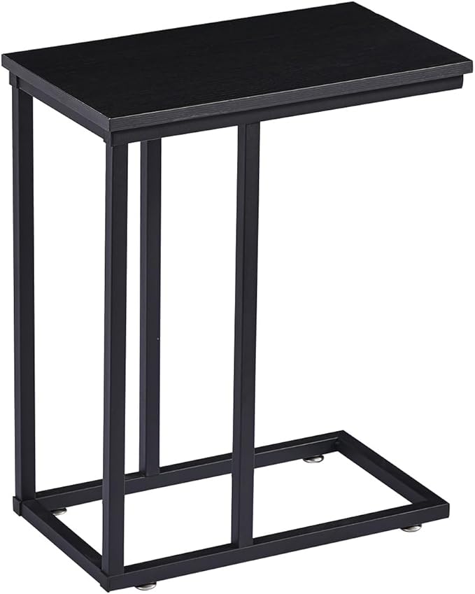 VECELO C Shaped End Side Table for Sofa Couch and Bed Snack TV Tray for Living Room Bedroom, 1 Set, Black