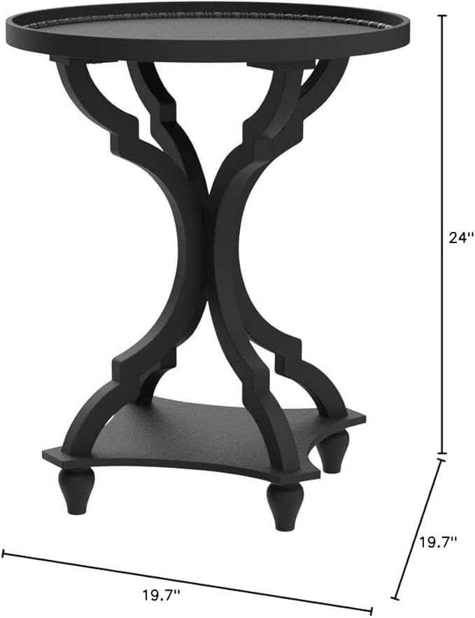 Wnutrees Farmhouse Round Accent End Table, Rustic Side Table Nightstands for Living Room, Wood Tray Top, Handcrafted Finish, Set of 2, Black
