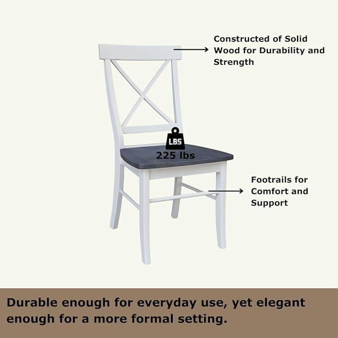Set of Two X-Back Dining Chairs, White/Heather Gray