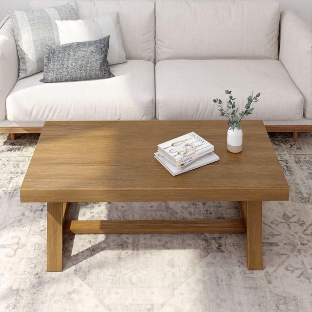 Plank+Beam Classic Rectangular Coffee Table, 48 Inch Farmhouse Coffee Table, Mini Center Tables for Small Spaces, Small Living Space Tea Table, Pecan Wirebrush