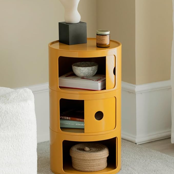 COZYMATIC 3 Tier Round Nightstand with Storage, Modern Style Side Table, Small Cupboard Cabinet with 3 Drawers for Living Room, Bedroom, Bathroom, Narrow Space, Yellow, Pink (Yellow)