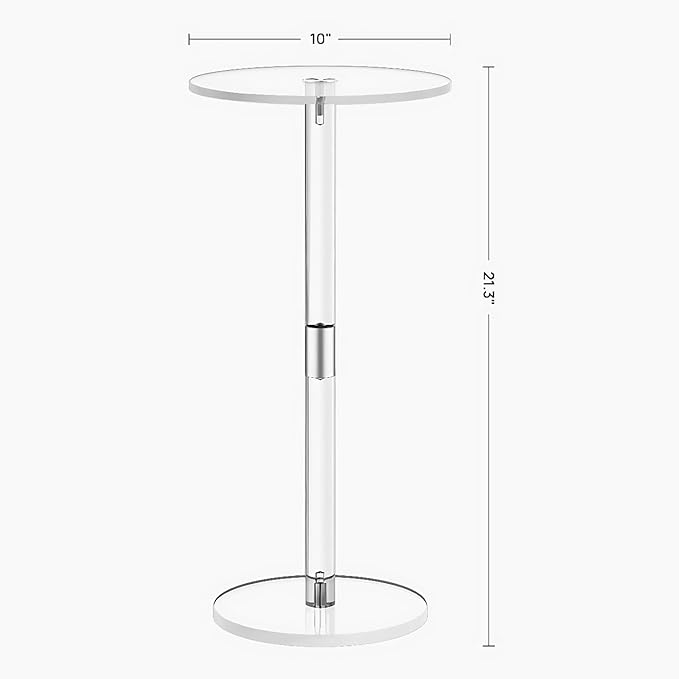 Small Drink Table,Acrylic Side Table, 10" L x 10" W x 21.3" H, End Table for The Living Room, Bedroom, Bathroom, Hallway and Balcony(Clear)