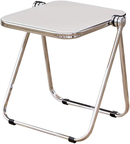 16.2" × 14.1" Acrylic Folding Table, Small Lightweight End Table for Living Room, Bedroom and Small Room, Sturdy Metal Frame with No Assembly Required, Space-Saving Storage Design (White)