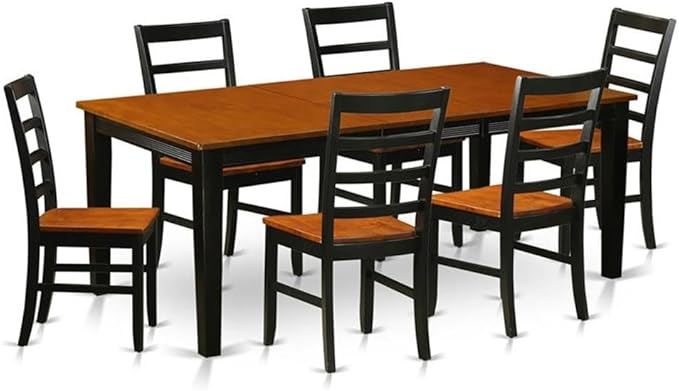 East West Furniture QUPF7-BCH-W 7 Piece Kitchen Table & Chairs Set Consist of a Rectangle Dining Table with Butterfly Leaf and 6 Dining Room Chairs, 40x78 Inch, Black & Cherry