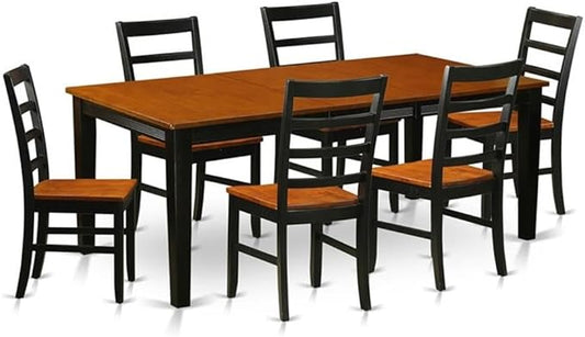 East West Furniture QUPF7-BCH-W 7 Piece Kitchen Table & Chairs Set Consist of a Rectangle Dining Table with Butterfly Leaf and 6 Dining Room Chairs, 40x78 Inch, Black & Cherry