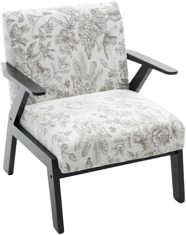 GDFStudio Aogex Accent Chair, Upholstered Club Chair, Printed Design Armchair, Wooden Frame Single Sofa, Back Support Seating, Comfort Reading Lounge, Reading Single Sofa for Living Room, Beige+Gray