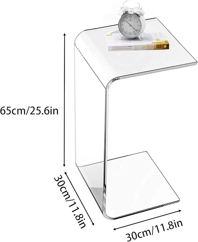 Acrylic End Table, 26 Inch Tall Side Table Acrylic C Shape Modern Clear Side Couch Table Slides Under Couch