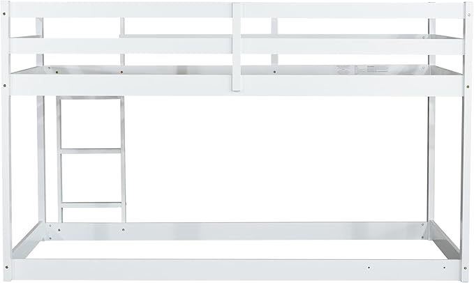HomSof Twin Over Twin Low Floor Loft Bed with Guard Rails for Dormitory Bedroom,Bottom Without Bed slats,White