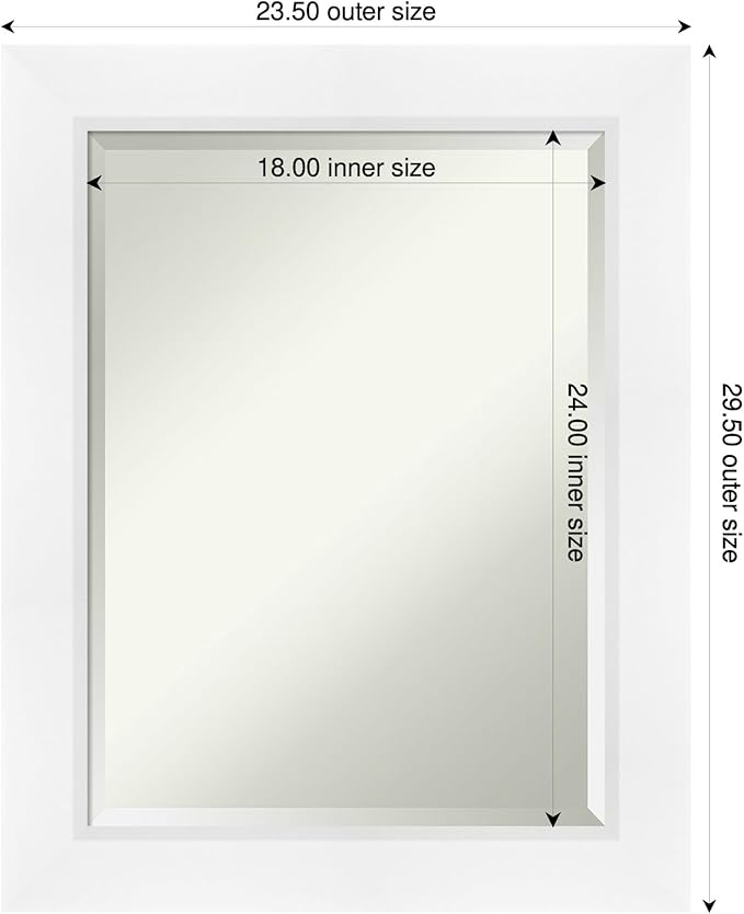 Amanti Art White Bathroom Mirror for Over Sink, 30x24 Sloped White Rectangle Vanity Mirror, Medium Modern Contemporary Frame, Hangs Horizonally and Vertically, Bathroom Wall Decor, Beveled Edge
