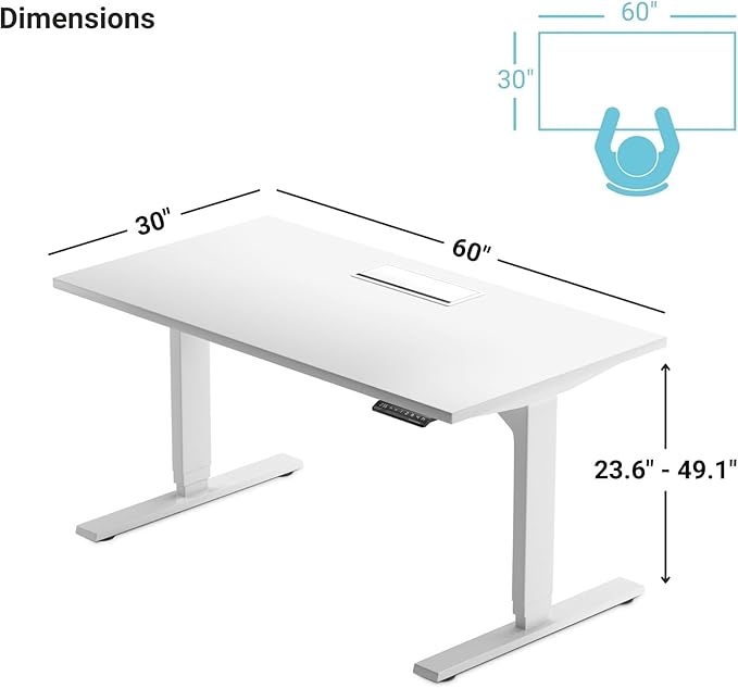 Progressive Desk Stand Up Adjustable Height Electric Standing Desk - 60"x30" Dual Motor, Computer Workstation Sit Stand Table for Home Office - Light Walnut, White Frame