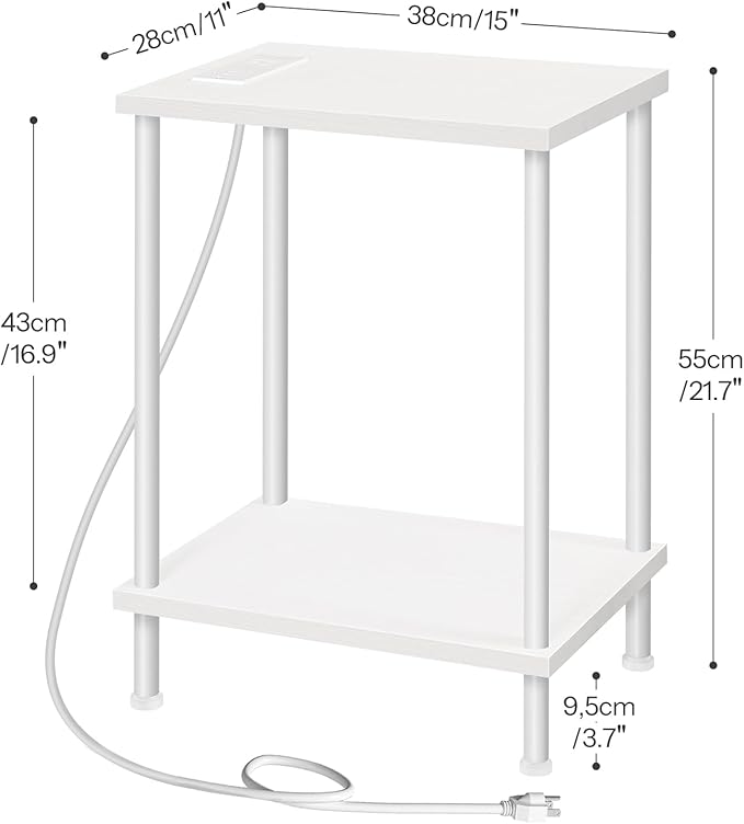 HOOBRO Side Table with Charging Station, Set of 2 End Tables with USB Ports and Outlets, Nightstand with 2-Layer Storage Shelves for Small Spaces, Living Room, Bedroom, White WW09UBZP201