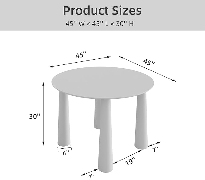 Casaphoria 45" Round Dining Table, Kitchen Table for 4 with Arc-Shaped Edge Top and Cylindrical Legs, Easy Assembly for Living Room, Dining Room, Black