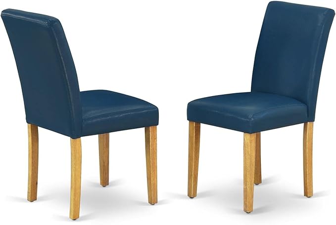 East West Furniture ANAB5-OAK-55 5 Piece Dining Room Table Set Includes a Round Kitchen Table with Pedestal and 4 Oasis Blue Faux Leather Upholstered Parson Chairs, 36x36 Inch, Oak