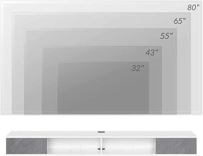 WAMPAT Floating 70in TV Stand, Entertainment Center Media Console, Wall Mounted Shelf Media Console Cabinet for Storage for 65/70/75 Inch TVs, White&Grey