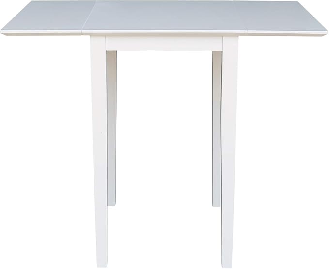 IC International Concepts, Solid Wood Small Drop Leaf Dining Table, Solid Real Wood, Sturdy Parawood, White