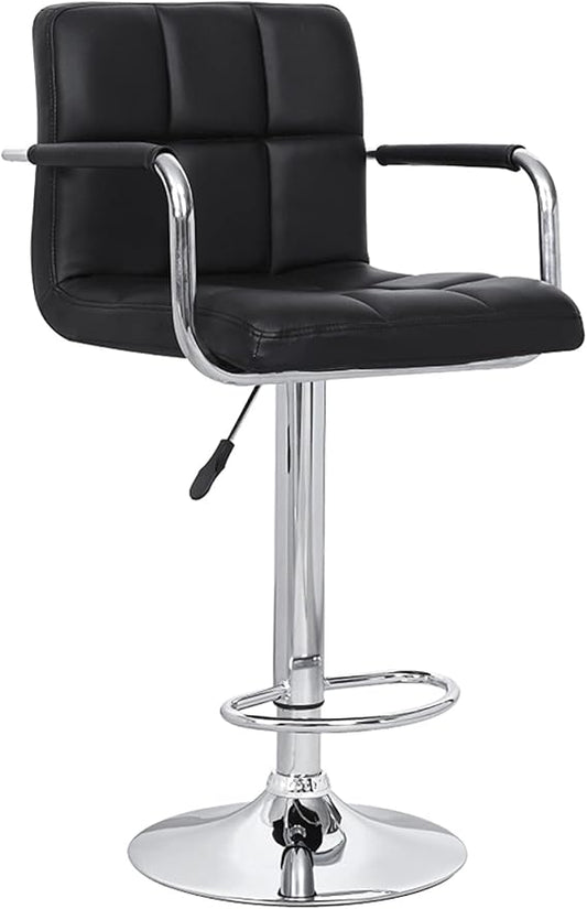 AC Pacific Contemporary Hydraulic Adjustable Swivel Kitchen Bar Stool Chair with Cushion and Armrest, 24"-33", Black ACBS15-BLACK Midnight Square