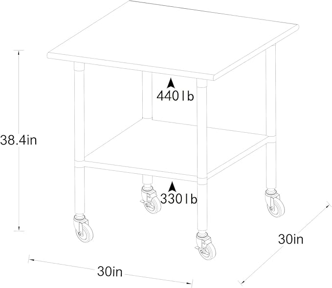ROCKPOINT Stainless Steel Table for Prep & Work with Caster Wheels 30x30 Inches, NSF Commercial Heavy Duty Table with Undershelf and Legs for Restaurant, Home and Hotel