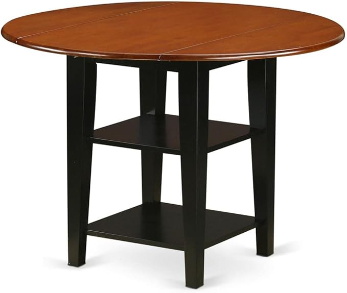 East West Furniture SUAN5-BCH-LC 5 Piece Kitchen Table Set Includes a Round Dining Room Table with Dropleaf & Shelves and 4 Faux Leather Upholstered Chairs, 42x42 Inch, Black & Cherry