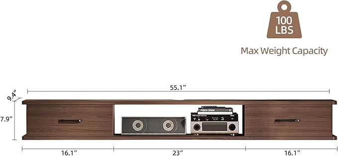 Floating TV Stand with 2 Doors,55'' Wall-Mounted TV Console,Floating TV Cabinet,Floating Console Shelf,Wall Mounted TV Cabinet(Walnut)
