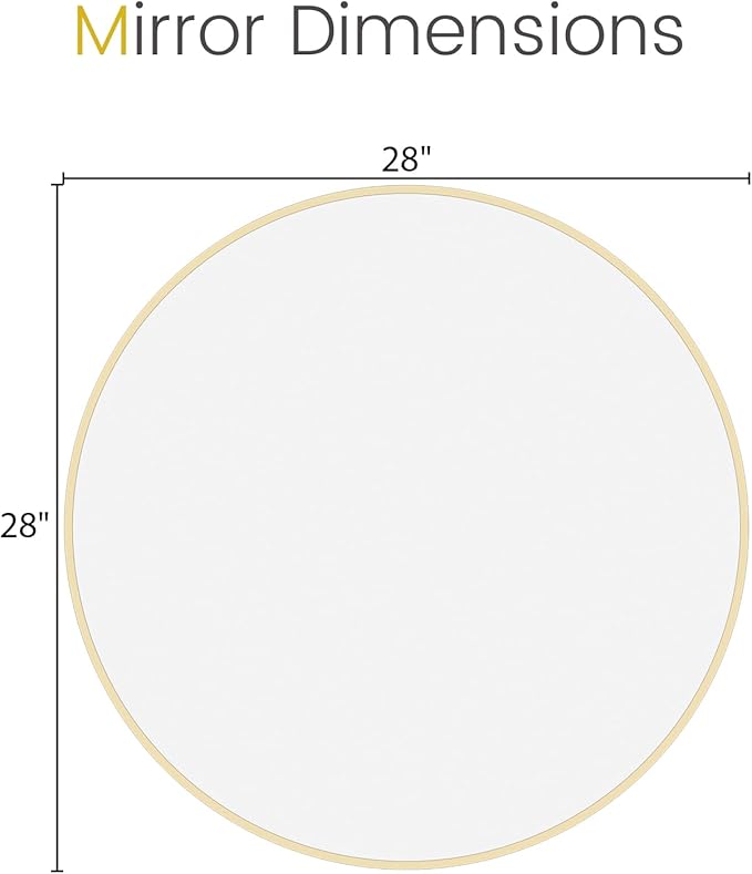 HOMECOOKIN Round Wall Mirror 28" Gold Circle Mirror for Bathroom with Metal Framed, Round Gold Mirror for Wall Decor, Vanity, Entryway Living Room