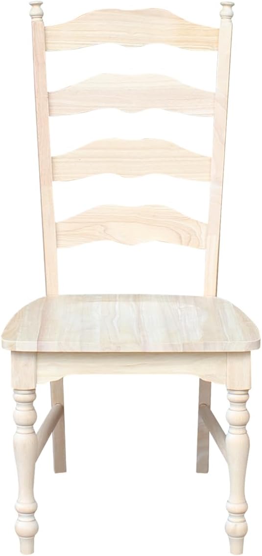 IC International Concepts Set of 2 Maine LadderBack Chairs Dining/Kitchen/Study/Balcony, Solid Wood, Parawood Construction, 20.1"W x 22.6"D x 42.1"H, Ready to Paint or Stain in Any Color, Unfinished